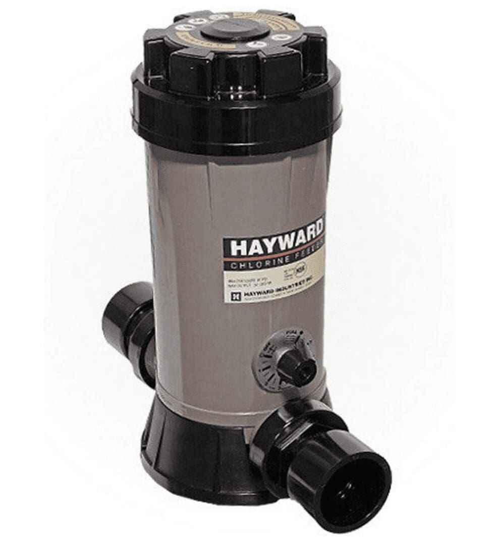 Gray Hayward chlorinator with plumbing fittings